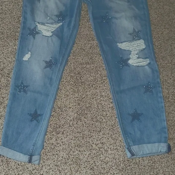 NWOT HUDSON Riley Distressed Rhinestone Button Fly Light Relaxed Jeans - Picture 5 of 16